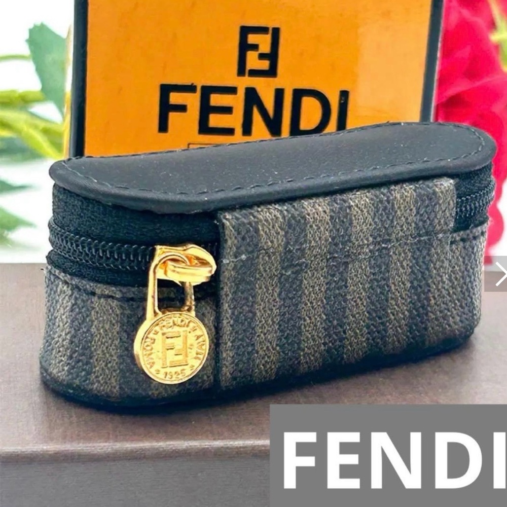 Fendi Black and Brown Striped  with Gold Accent mini case